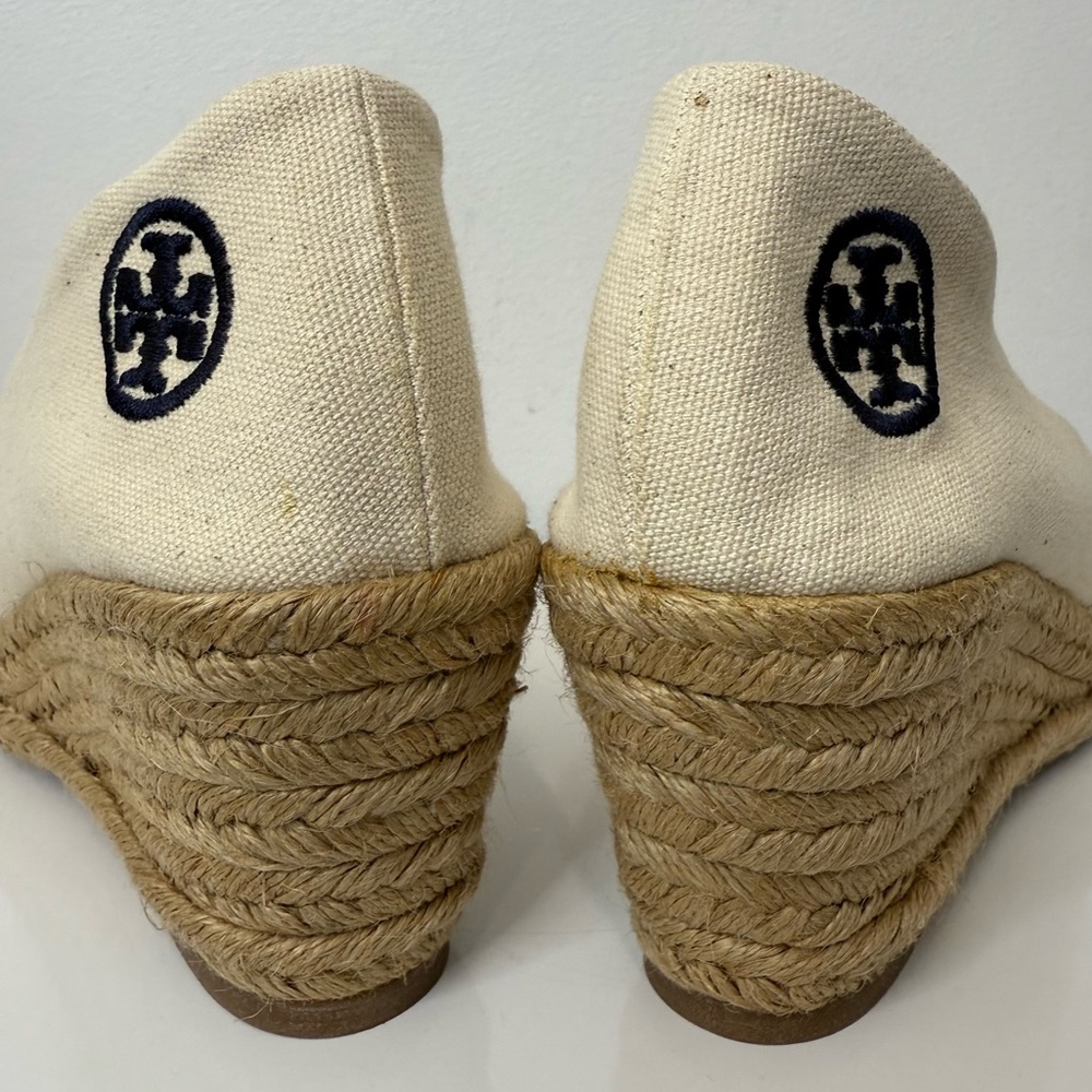 Tory Burch Filipa Canvas Criss Cross Espadrille Wedge Sandal Size 10 Cream Tan - Picture 10 of 15